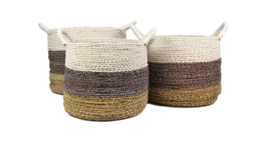 Mandenset Malibu - naturel/paars/wit - raffia/zeegras - set van 3