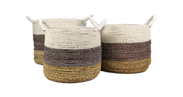 Mandenset Malibu – naturel/paars/wit – raffia/zeegras – set van 3 foto 1