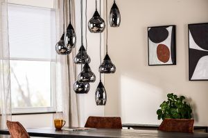 Hanglamp, 9-lichts, H340 smoke glas