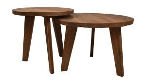 Salontafels rond set van 2 - Ø60x43.5/Ø50x48.5 - Naturel - Teak