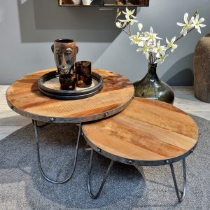 Wood & Iron Salontafel Rough Mango Set van 2