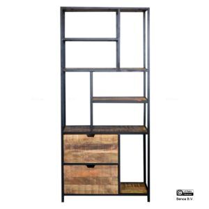 Iron 2 Drawer Bookrack with Wooden Shelves 85