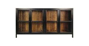 Vitrinekast Kingston - 170x40x90 - acacia/ijzer/glas