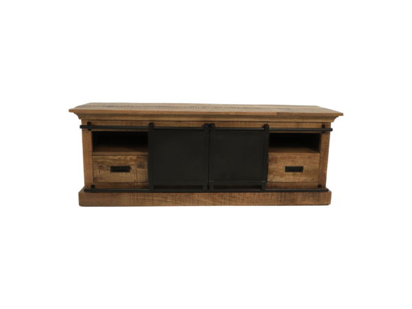 HSM Collection-Tv Meubel Melbourne 2 Deur 2 La-150x45x55-Naturel/Zwart-Mango/Metaal foto 1