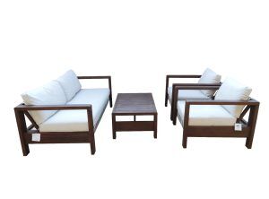 ZAMBRA LOUNGE SET 4PCS ( 2X ARMCHAIR  BENCH  COFFEE TABLE)  -  BRAIDED OUTDOOR 30MM OFF WHITE