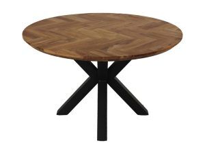 Tafel Fishbone Rond- 140x140x76 - Naturel/zwart - Eiken/metaal