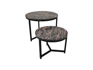 Ronde Salontafel Set van 2 - ø60x45/ø45x34 - Bruin/zwart - Marmer