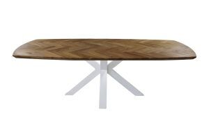 Eettafel Fishbone - 200x100x76 - Naturel/wit - Eiken/metaal