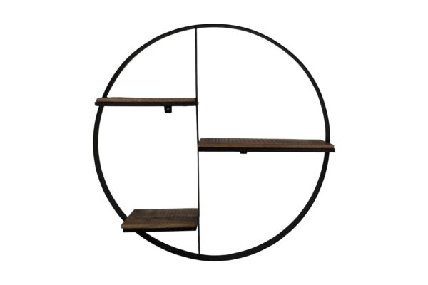 Wand decoratierek rond – 80x16x80 – Naturel/zwart – Mangohout/ijzer foto 1