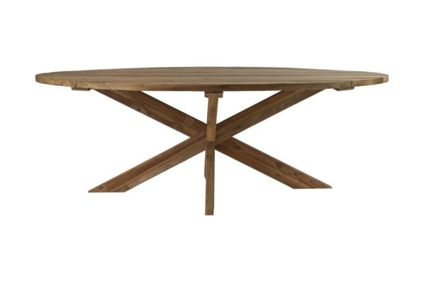 Eettafel tuin ovaal met kruispoot – 220x110x76 – Naturel – Oud teakhout foto 1