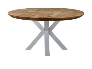 Ronde eettafel Fishbone - ø130x76 - Naturel/wit - Eiken/metaal