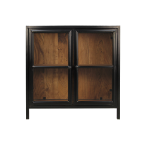 Vitrinekast Kingston - 90x40x90 - naturel/zwart - acacia/ijzer/glas