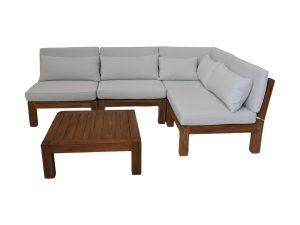 Tuin loungeset Aruba 5-delig + hoek (incl. kussens) - Wit - Teak