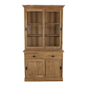 HSM Collection-Buffetkast 4 Deur 2 La-120x50x215-Naturel-Teak/Glas