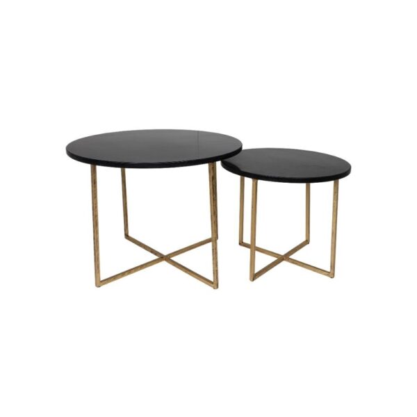 Ronde Salontafel – ø61×45/ø46×39 – zwart marmer – goud – set van 2 foto 1