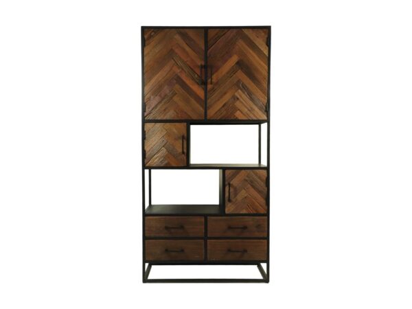 Wandkast Verona – 100x40x200 – Bruin/zwart – Oud hout/metaal foto 1