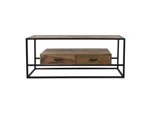 Tv meubel Blackwell- 140x40x58 - Naturel/zwart - Mangohout/ijzer