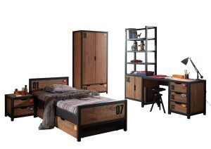 De ALEX-combinatie bestaat uit een nachtkastje,  bed 90x200cm ,  Lade rolbed ,  bureau ,  2 deurs kledingkast en boekenkast