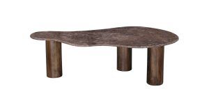 Salontafel - Bruin - Marmer - Houten Poten - 129x70x39 cm