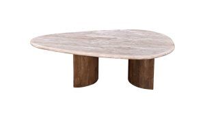 Salontafel Ovaal - Marmer - Ronde Houten Poten - 110x60x33 cm