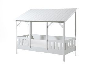 Deze Housebed-combinatie bestaat uit een housebed white, white roof 3 panels  en een rol lattenbodem 16l