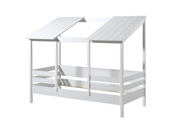 Deze Housebed-combinatie bestaat uit een housebed white, white roof 2 panels en een rol lattenbodem 16l foto 1