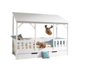 Deze Housebed-combinatie bestaat uit een housebed white, white roof 3 panels  en bedlade