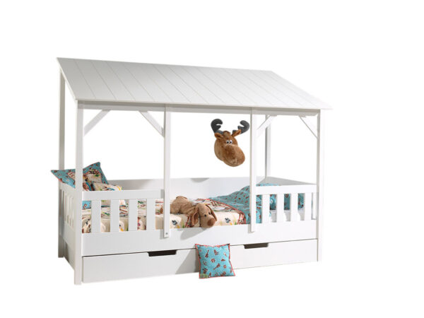 Deze Housebed-combinatie bestaat uit een housebed white, white roof 3 panels  en bedlade foto 1