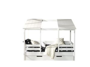 Deze Housebed-combinatie bestaat uit een housebed white, white roof 2 panels en een bedlade