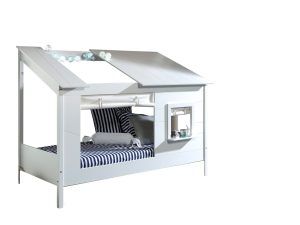 Deze Housebed-combinatie bestaat uit een house bed, wit dak en een gordijn hb902614