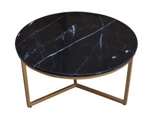 Marmeren Salontafel - Zwart - Gouden Onderstel 74x74x40