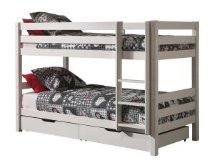 Deze PINO-combinatie bestaat uit een wit PINO stapelbed en een PINO 2 lades wit