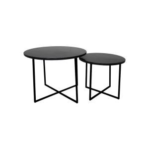 Ronde Salontafel - ø61x45/ø46x39 - zwart marmer - set van 2