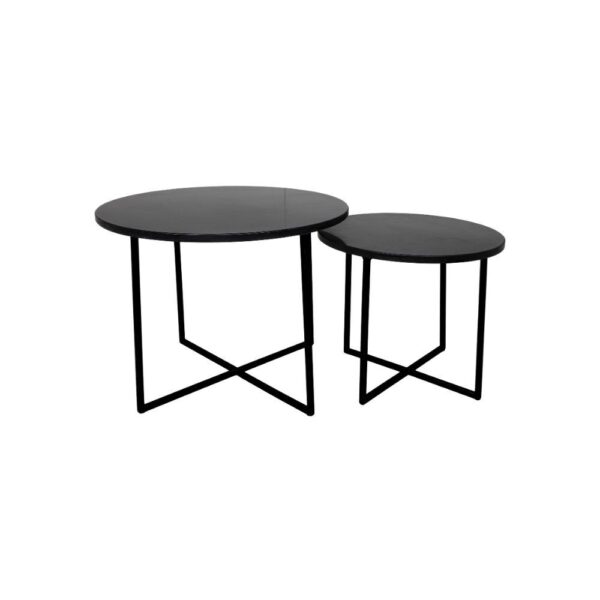 Ronde Salontafel – ø61×45/ø46×39 – zwart marmer – set van 2 foto 1