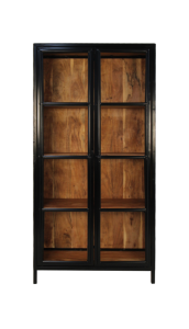 Vitrinekast Kingston - 90x40x185 - acacia/ijzer/glas