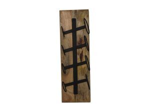 Hangend wijnrek 4 flessen - 20x14x65 - Naturel/zwart - Mangohout/metaal