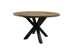 Tuintafel rond - ø125x76 - Naturel/zwart - Teak/metaal