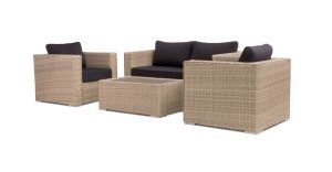 MATINO LOUNGESET MET TAFEL HOUTEN BLAD 4ST (2X STOEL 1X BANK 1X TAFEL) - ALU GRIJS