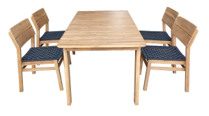 JALA TUIN EETKAMERSET 5ST (1 TAFEL, 4 STOELEN) / HOUT ACACIA LICHT TEAK LOOK / TOUW PLAT 20MM ANTRACIET