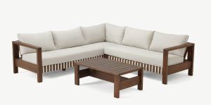 ZAMBRA LOUNGE CORNER SET 3PCS ( LEFT ARM  RIGHT ARM  COFFEE TABLE 98X60)  -  BRAIDED OUTDOOR FLAT 30MM OFF WHITE