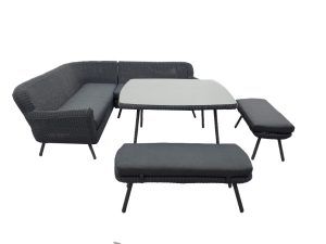 JONAH HOEK EETKAMERSET 5 STUKS (LINKS, RECHTS, 2X BANK, TAFEL 130X130) / STAAL