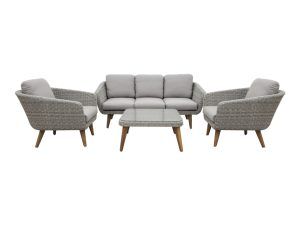 MIRA LOUNGE SET (12053) (3-SEATER BENCH 86X182X73CM  2x LOUGE CHAIR  TABLE 80X80X40CM)  -  ALU LIGHT GREY