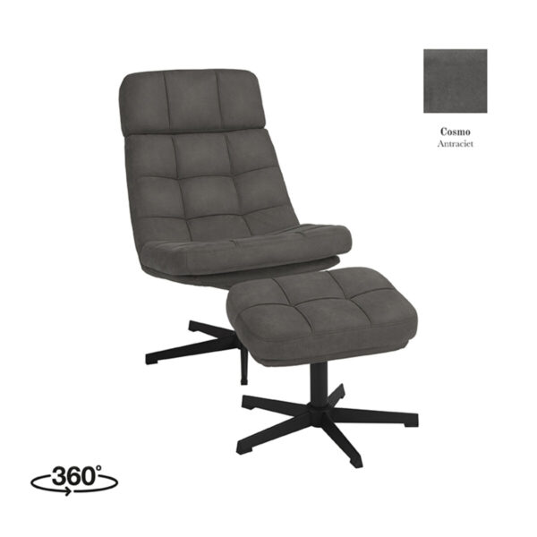 LABEL51 Fauteuil Alvar – Antraciet – Cosmo – Incl. Ottoman foto 1