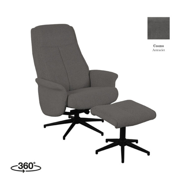 LABEL51 Fauteuil Bergen – Antraciet – Cosmo – Incl. Ottoman foto 1