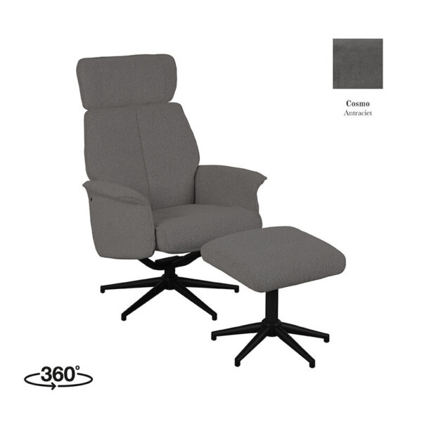 LABEL51 Fauteuil Verdal – Antraciet – Cosmo – Incl. Ottoman foto 1