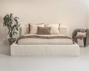 Adore Ledikant Melody 180 x 200 Rib Teddy - Met Luxe Matras - Pearl Beige - Met Opbergruimte