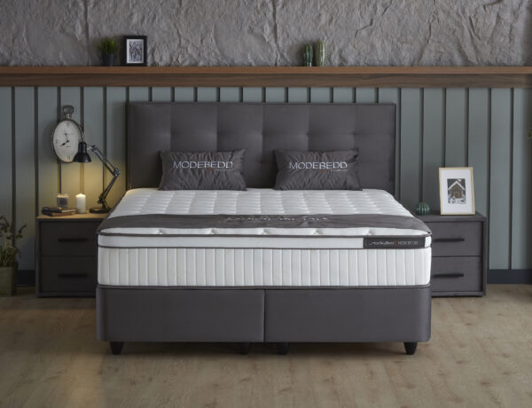 Boxspring Skybedd Modebedd 140×200 Antraciet met Opbergruimte foto 1