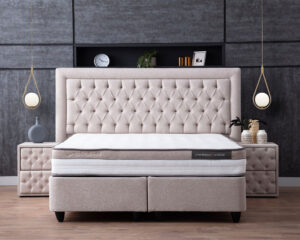 Boxspring Skybedd Oxybedd 160x200 Beige met Opbergruimte