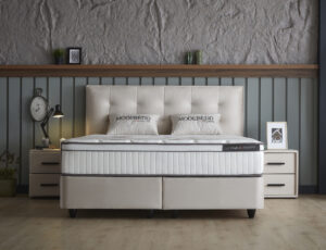 Boxspring Skybedd Modebedd 140x200 Beige met Opbergruimte