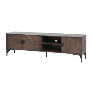 TV dressoir 190 met 3 deuren en 2 open vakken, Mango Brown Walnut